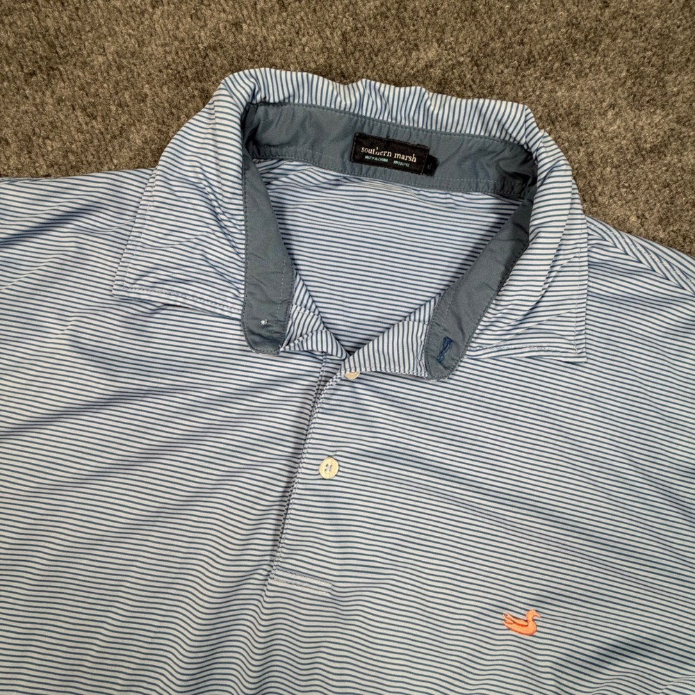 Southern Marsh Mens XL Blue White Striped Performance Polo Shirt Short Sleeve